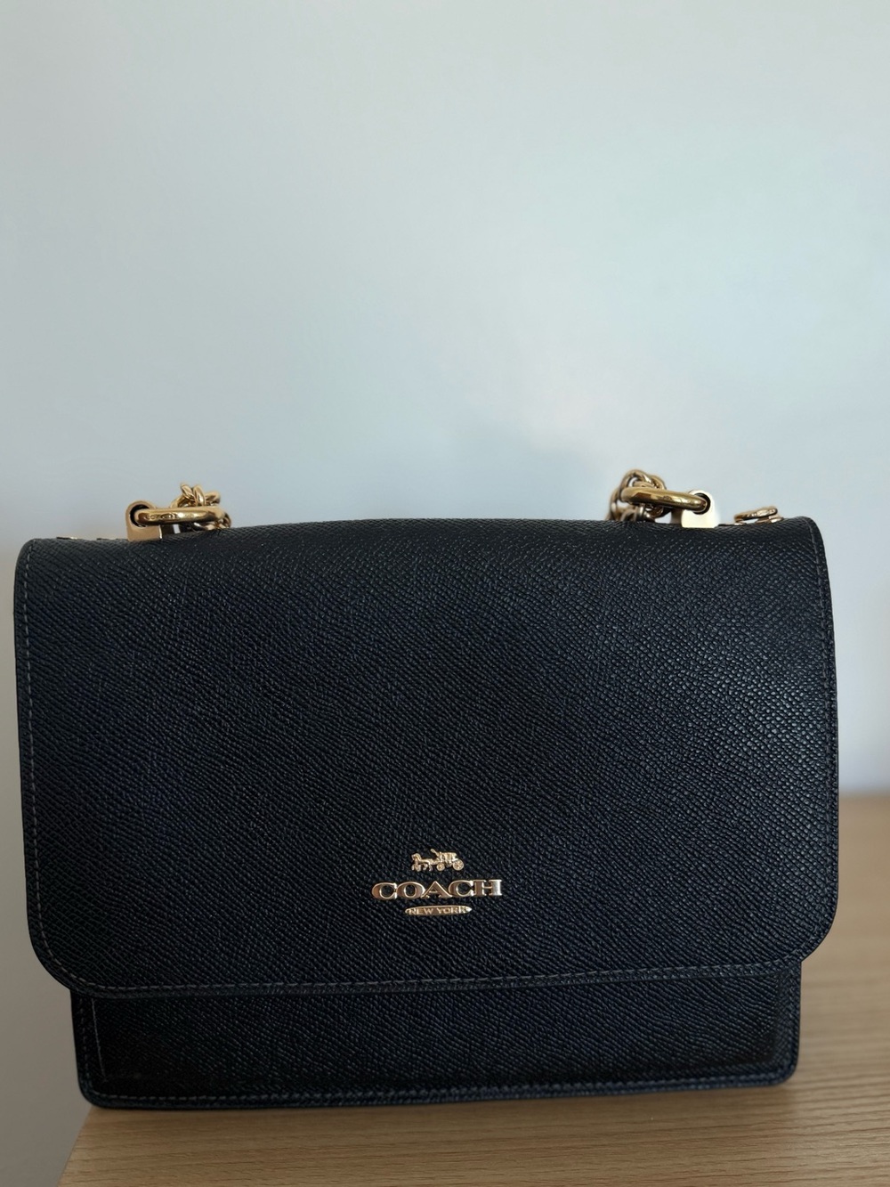 Coach Black Leather Shoulder Bag with Gold Hardware